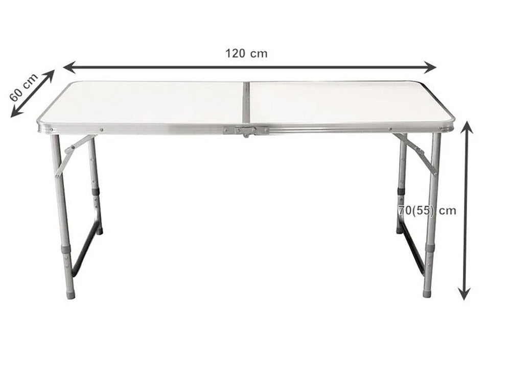 Set masa pliabila reglabila si 4 scaune, tip valiza, gri, 120x60cm