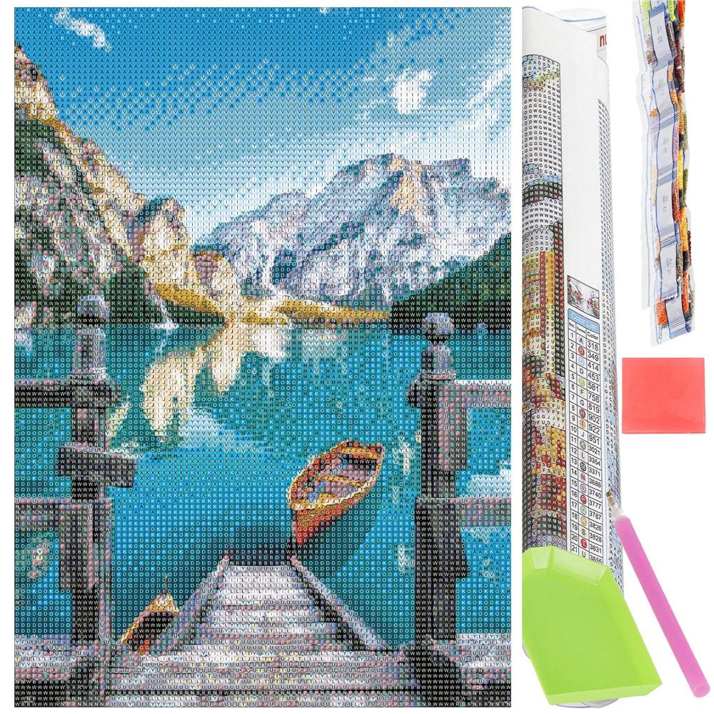 Set de broderie cu diamante 5D, 30x40cm, model Lac glaciar
