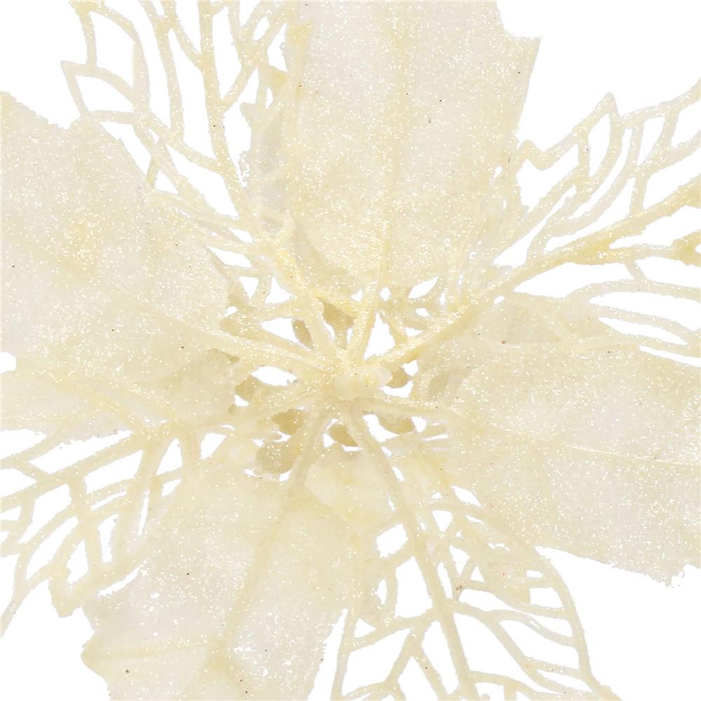 Set 10 ornamente pentru bradul de Craciun, stea Poinsettia, 16cm, crem