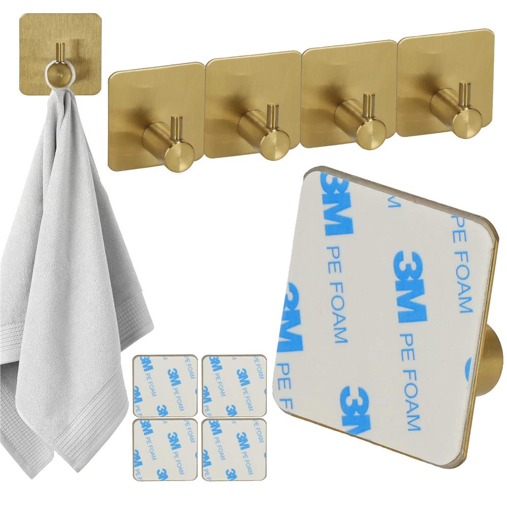 Set 4 agatatori tip cuier pentru baie, sistem fixare inclus, aluminiu, auriu