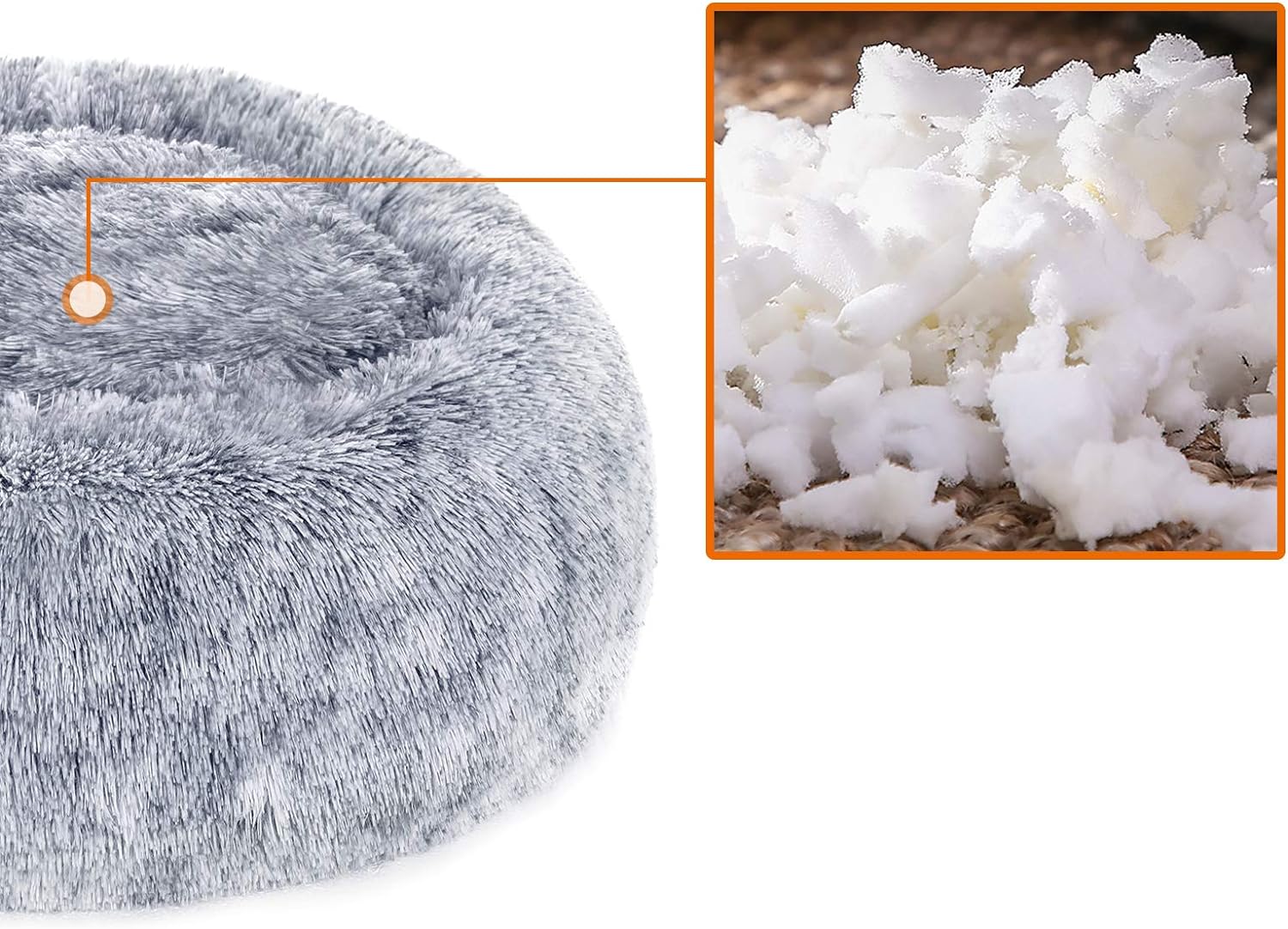 FEANDREA Pat pufos pentru caini si pisici, cu husa detasabila, lavabila, plus moale cu fir lung, 50 cm, gri