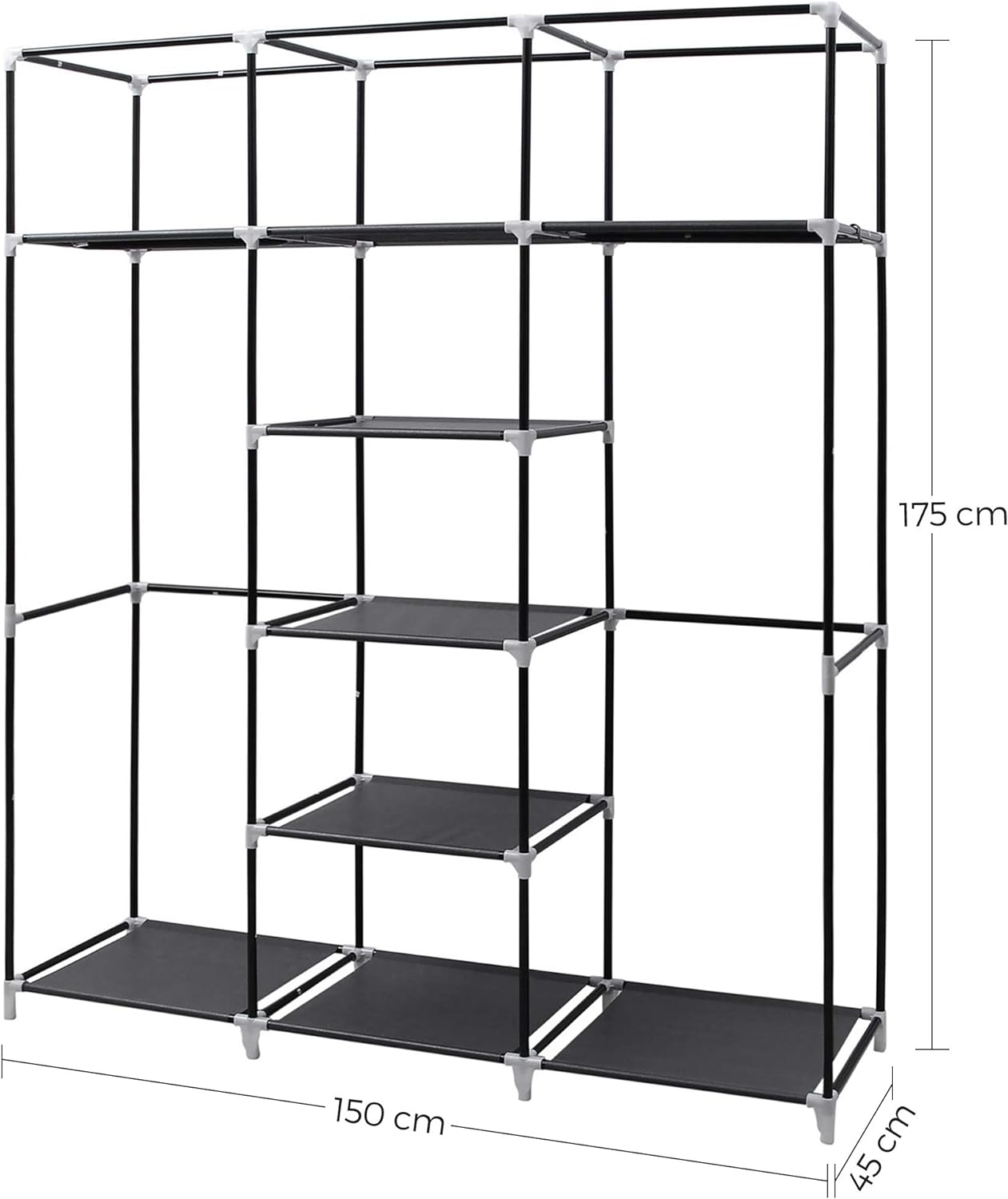 SONGMICS Garderoba pentru depozitarea hainelor, din material textil, cu 2 bare pentru umerase, 45x150x175cm, negru
