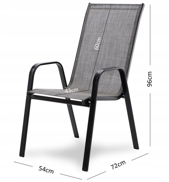 Set 2 scaune de gradina cu cadru metalic, stivuibile, 55x72x96cm, gri