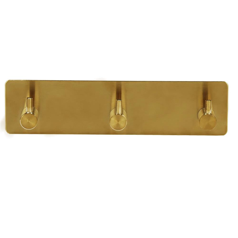 Cuier de baie pentru prosoape, montare fara gaurire, otel, 3 agatatori, 18x4.5cm, auriu