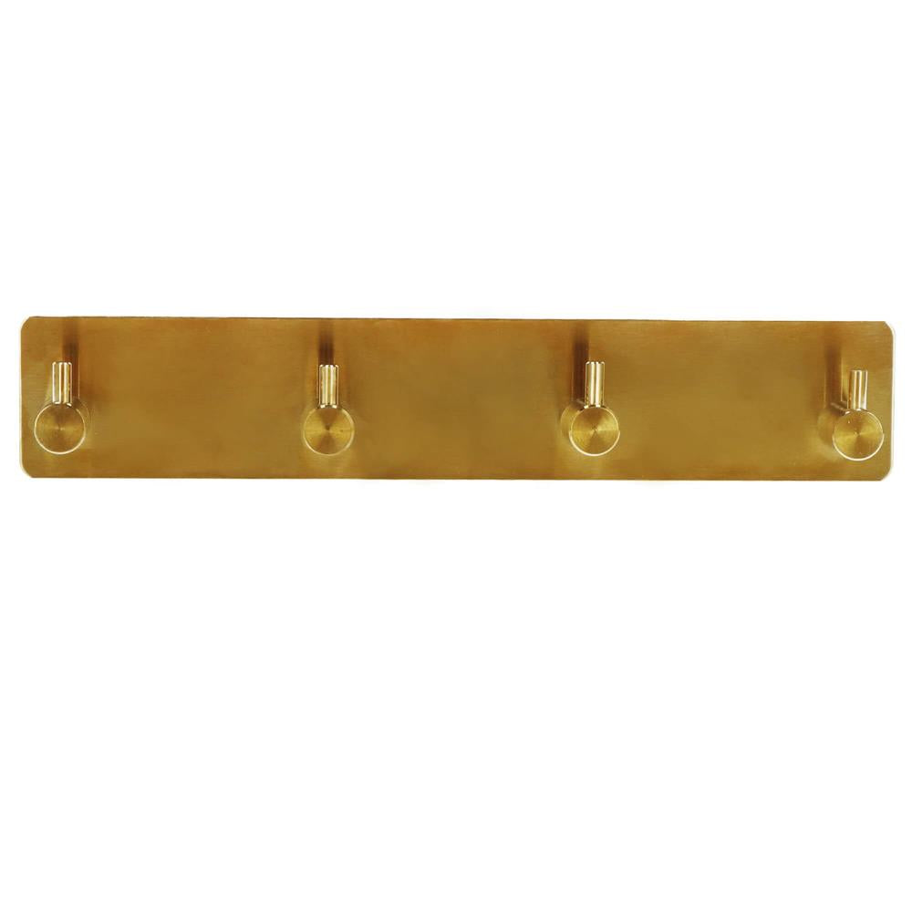 Cuier de baie pentru prosoape, montare fara gaurire, otel, 4 agatatori, 24x4.5cm, auriu