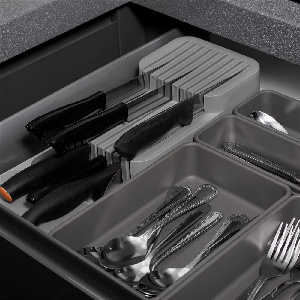 Organizator cutite pentru sertar, 9 compartimente, 40x14cm, gri