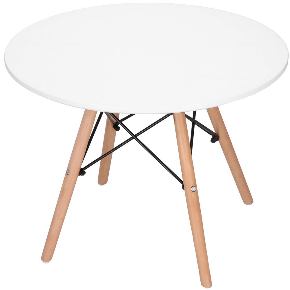 Masa de cafea, rotunda, diametru 60 cm, inaltime 45 cm, Blat MDF, Picioare lemn, Alb