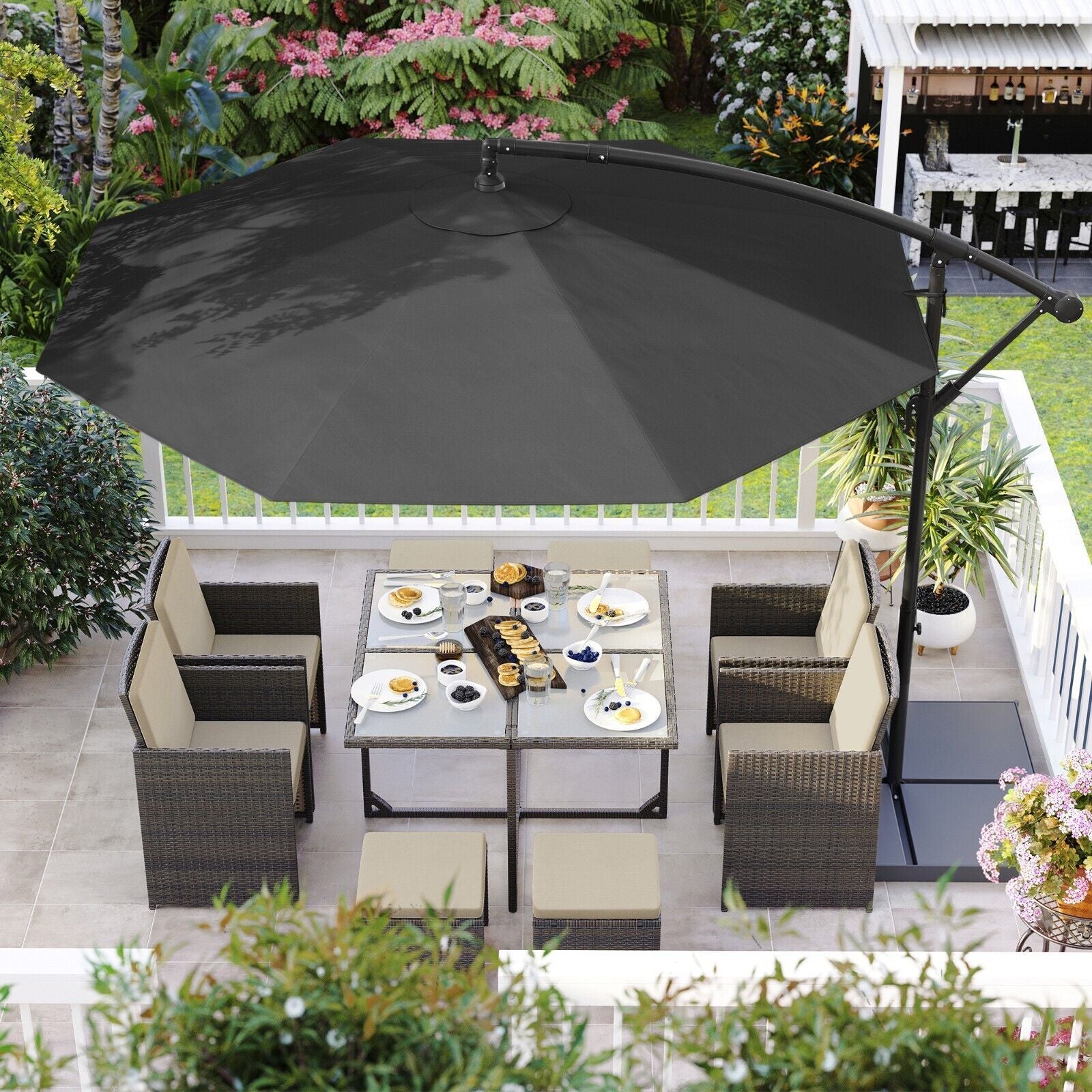 SONGMICS Umbrela de gradina cu brat lateral banana, 300cm, gri