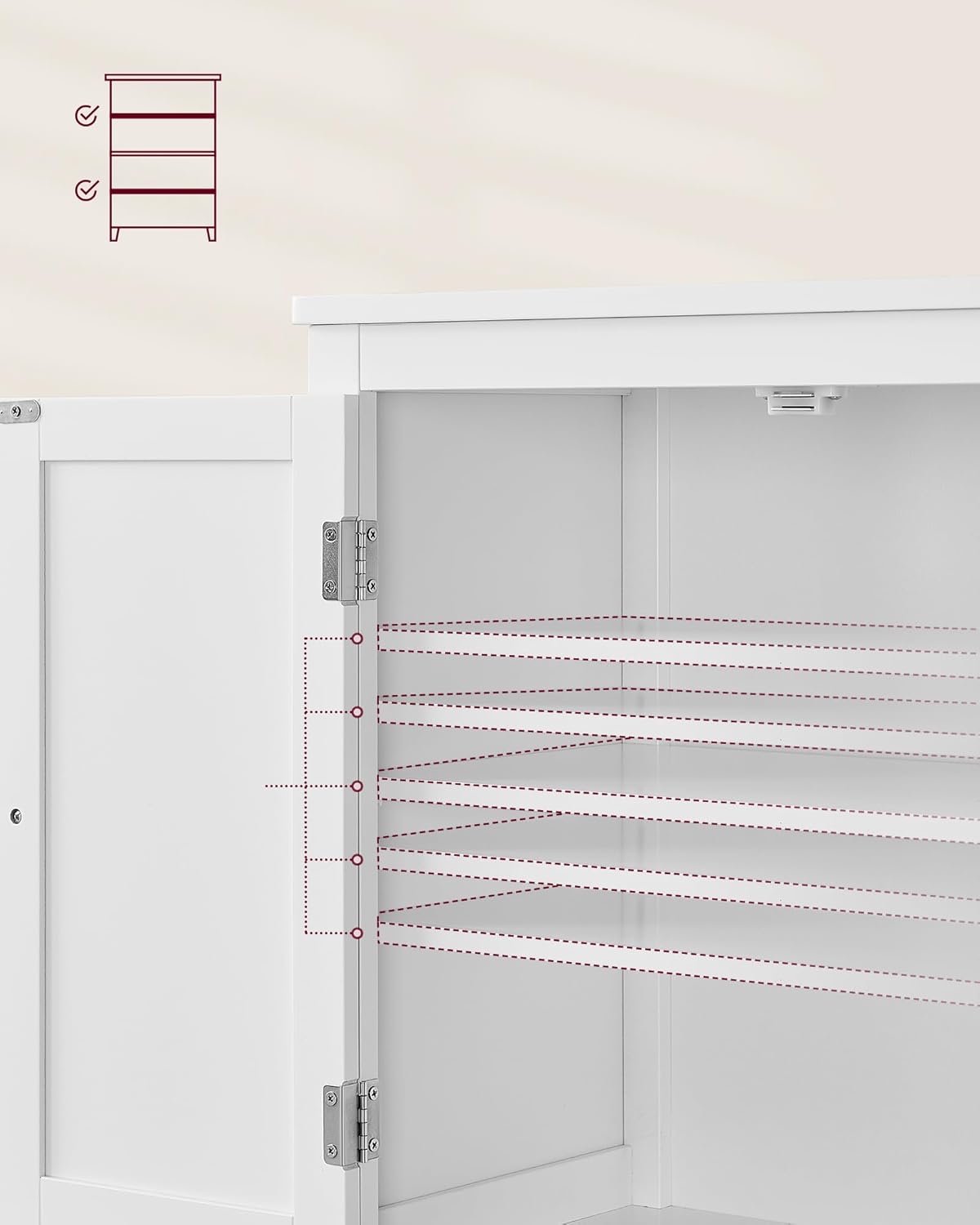 VASAGLE Dulap de baie, din MDF, cu 2 compartimente si 4 usi, rafturi reglabile, 30x60x110cm, alb - 5