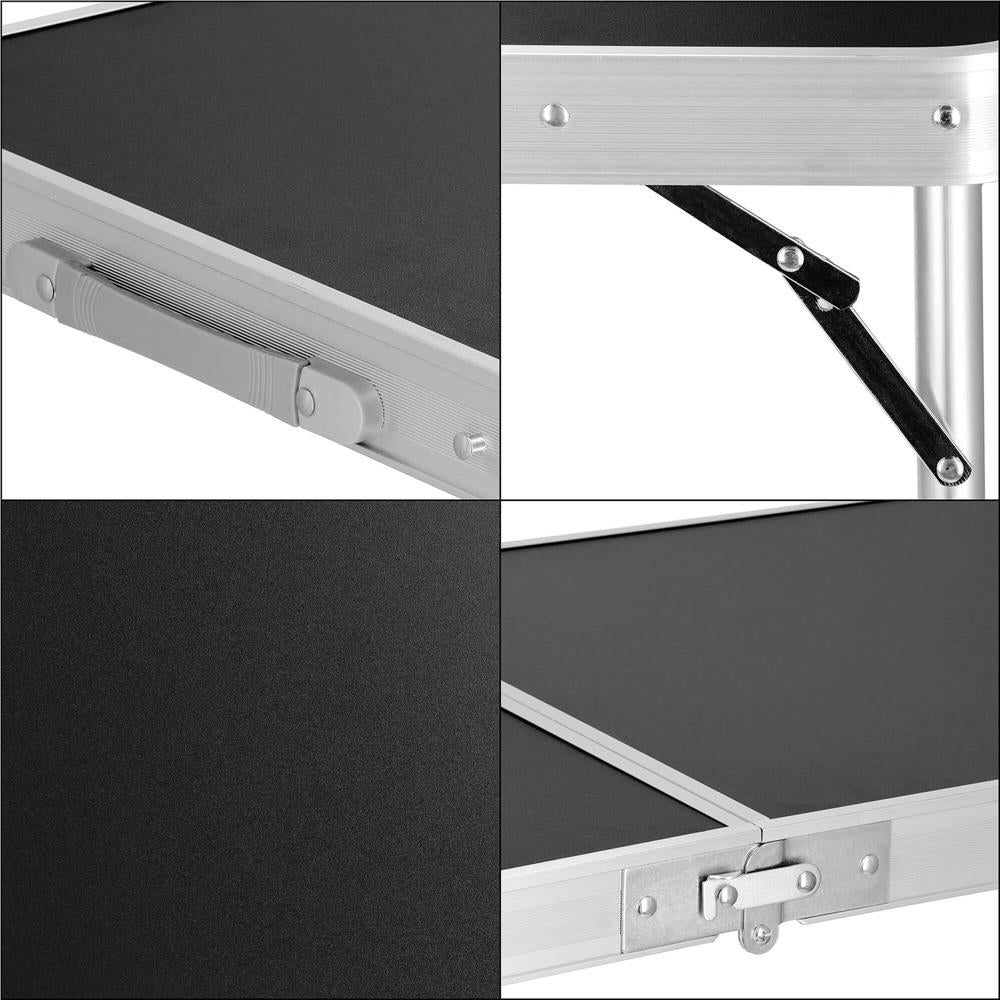 Masa camping pliabila cu spatiu depzoitare si cadru din aluminiu, blat MDF, 120x47x62/71cm, gri