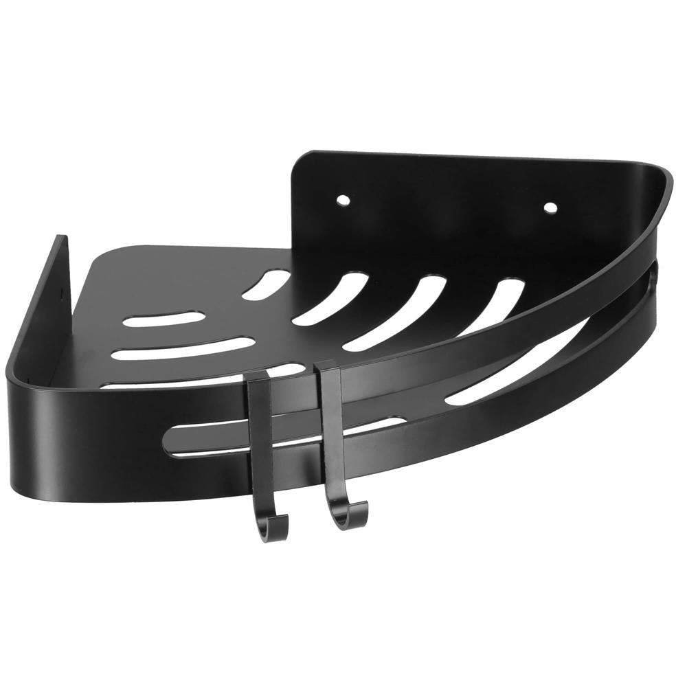 Raft de baie pentru colt cu 2 sisteme instalare pe perete, aluminiu, 30x22x4cm, negru