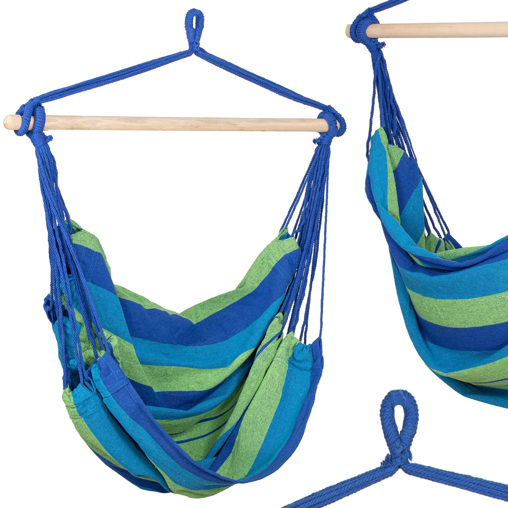 Hamac tip leagan suspendat pentru casa sau gradina, albastru-verde, 130x100cm, 150kg