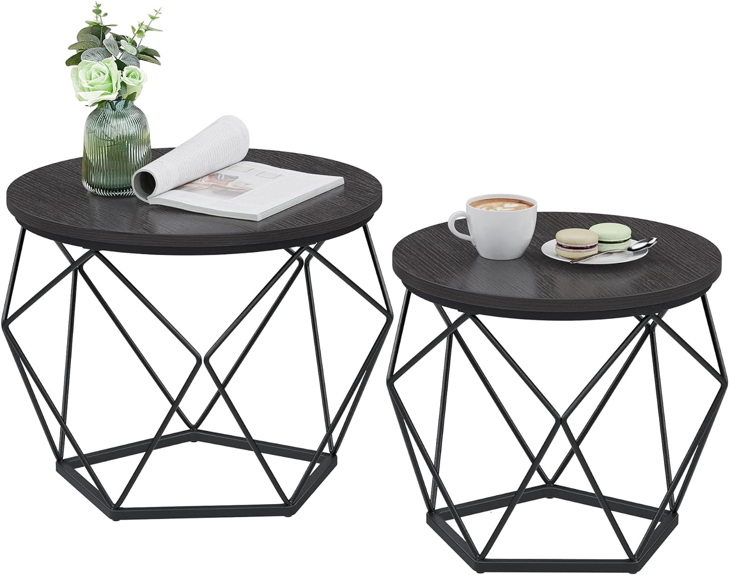 VASAGLE Set de 2 mese de cafea, stil industrial, 50x40cm si 40x36cm, negru