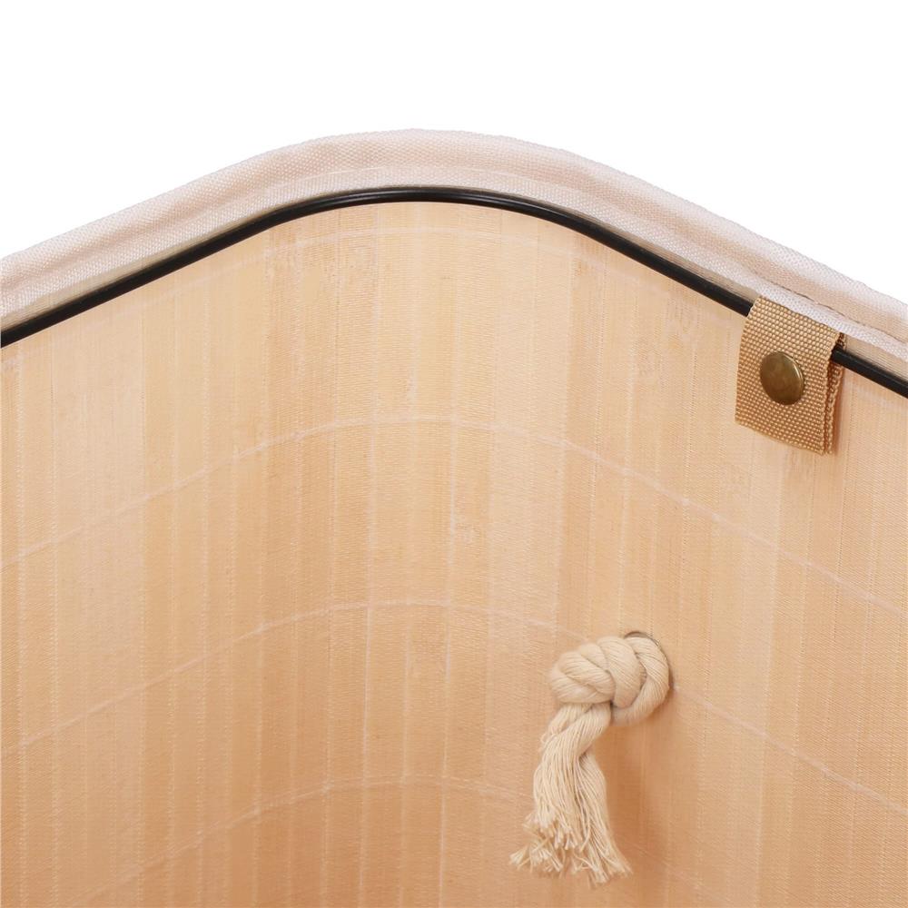 Cos de rufe din bambus cu capac, 2 compartimente, sac detasabil, volum 100L, 54x35x60cm, alb - 6