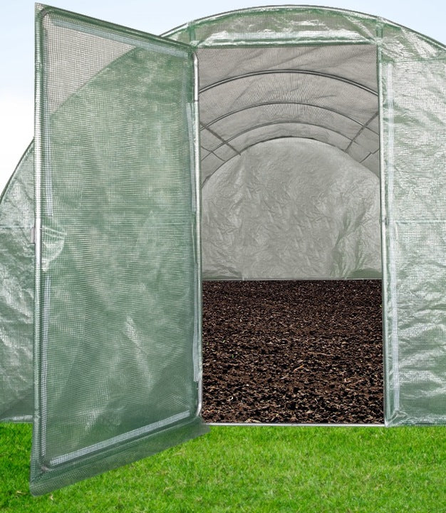 Sera de gradina, tip tunel cu cadru metalic, 300x200cm, verde, 6mp, usa cu cadru