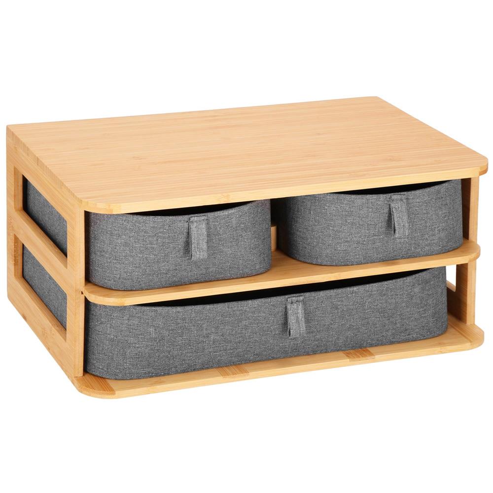 Cutie organizare din bambus, cu 3 sertare detasabile, 16x36x23cm, maro