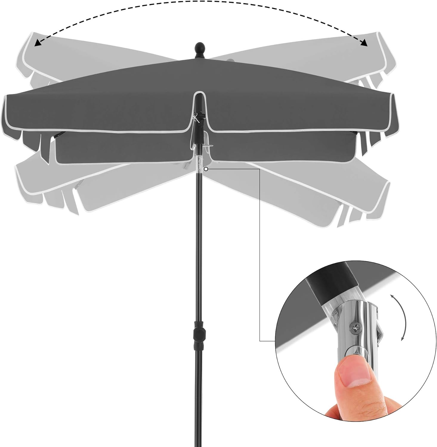 SONGMICS Umbrela terasa gradina sau plaja, cu inclinare, husa, 200x125cm, gri - 5