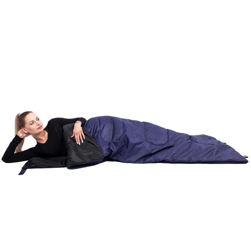 Sac de dormit, cu geanta de transport, 190x73cm, 10-25grade, culoare albastru inchis