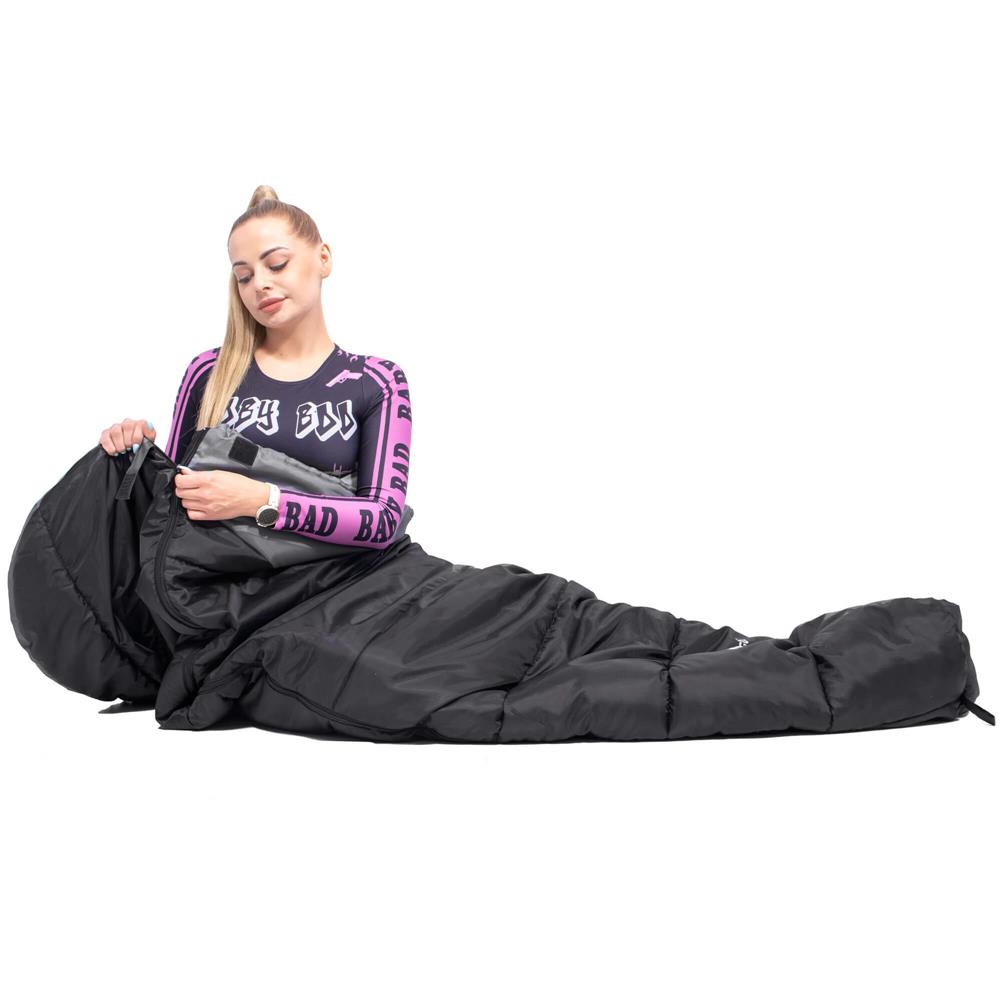 Sac de dormit tip mumie, cu geanta de transport, 210x80cm, 0-10grade, culoare negru gri