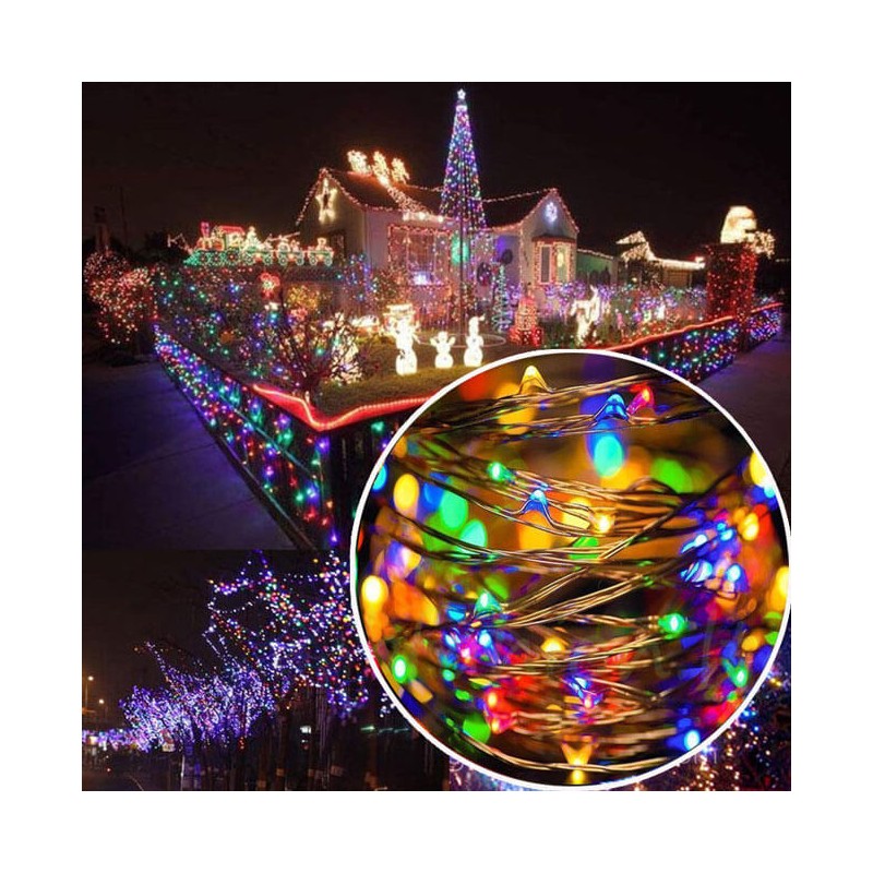 Instalatie lumina decorativa cu 300 LED-uri, 30m, pentru interior/exterior, iluminare multicolor