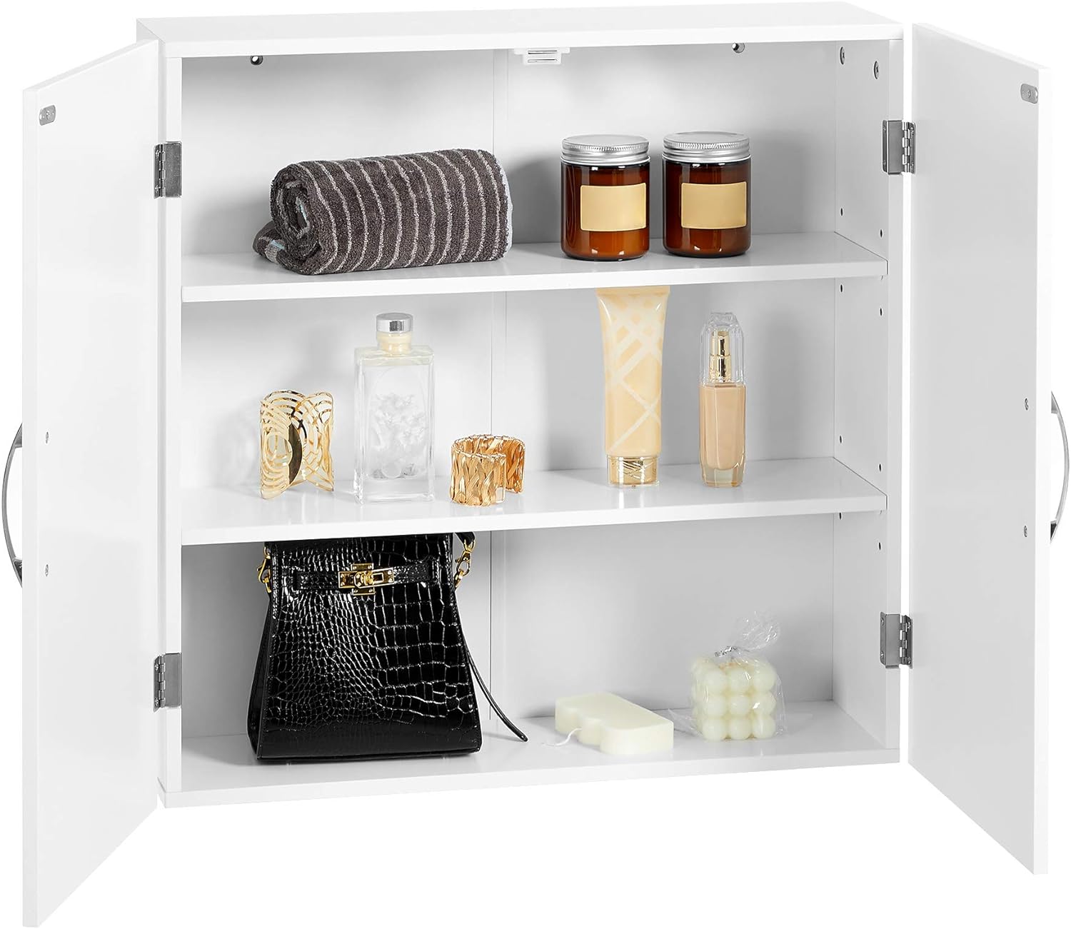 VASAGLE Dulap de baie de perete, cu 2 rafturi reglabile, stil scandinav, 60x18x60cm, alb mat