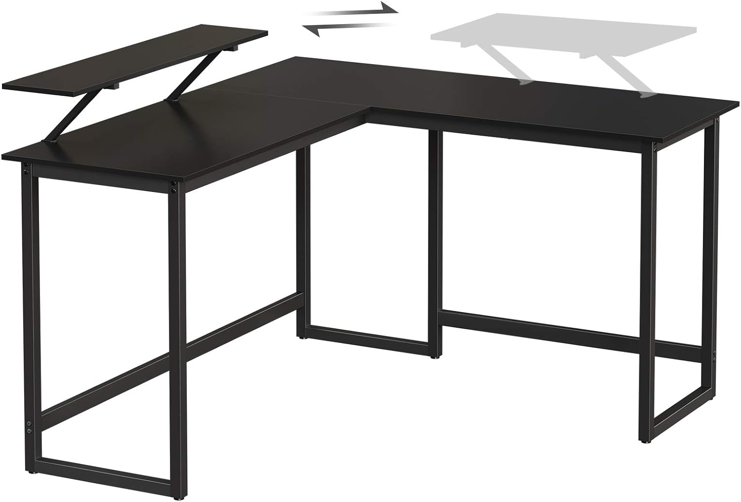 VASAGLE Birou in forma de L cu suport pentru monitor, cadru metalic, 140x130x76cm, negru