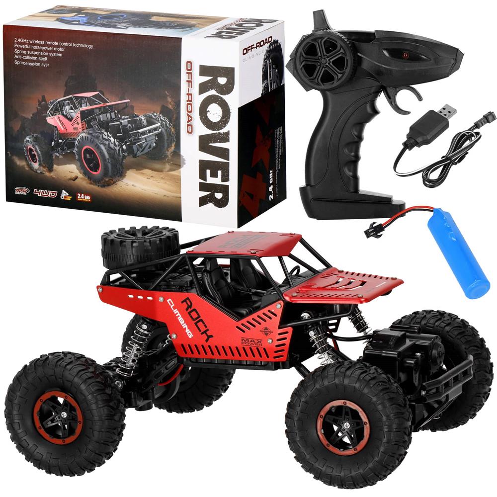 Masina Monster Truck Off-Road, 4x4, telecomanda, 26x14x17cm, rosu si negru
