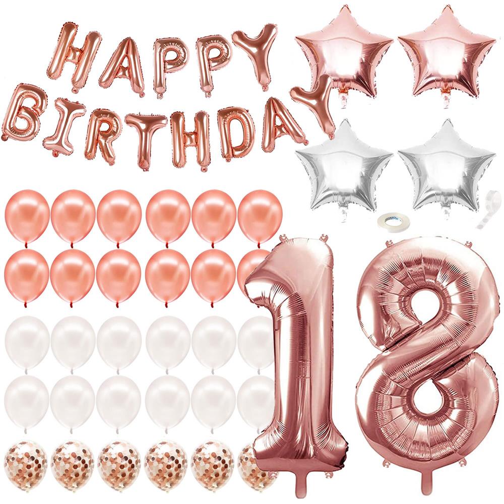 Set 53 baloane si decoratiuni Aniversare Majorat 18 Ani, rose auriu