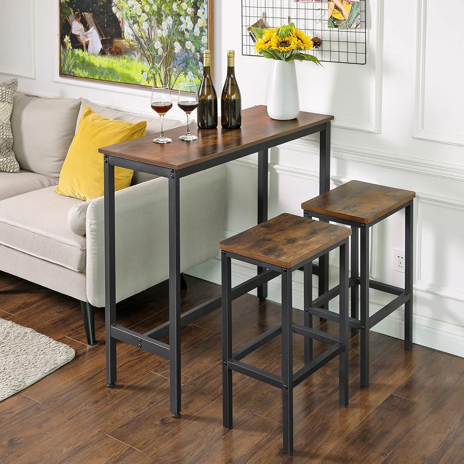 VASAGLE Masa de bar inalta, cadru metalic, design industrial, 100x40x90cm, maro rustic