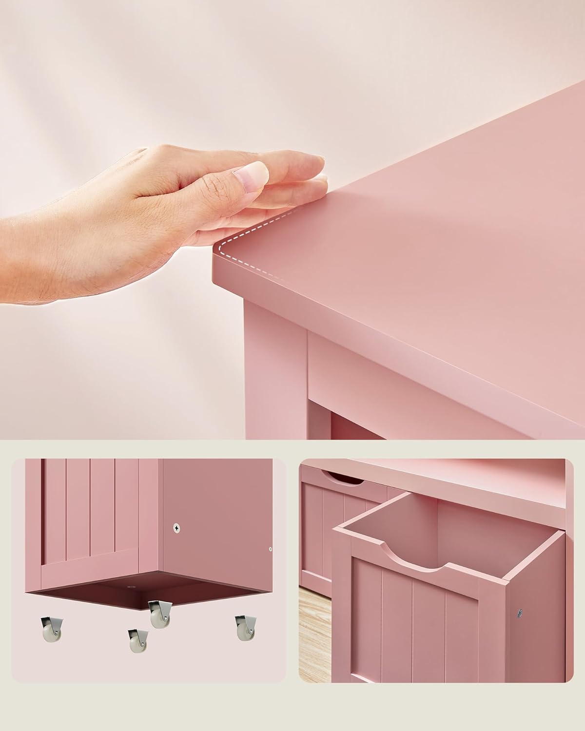 VASAGLE Dulap depozitare jucarii, din MDF, cu 3 compartimente detasabile pe roti, 30x102x60 cm, roz