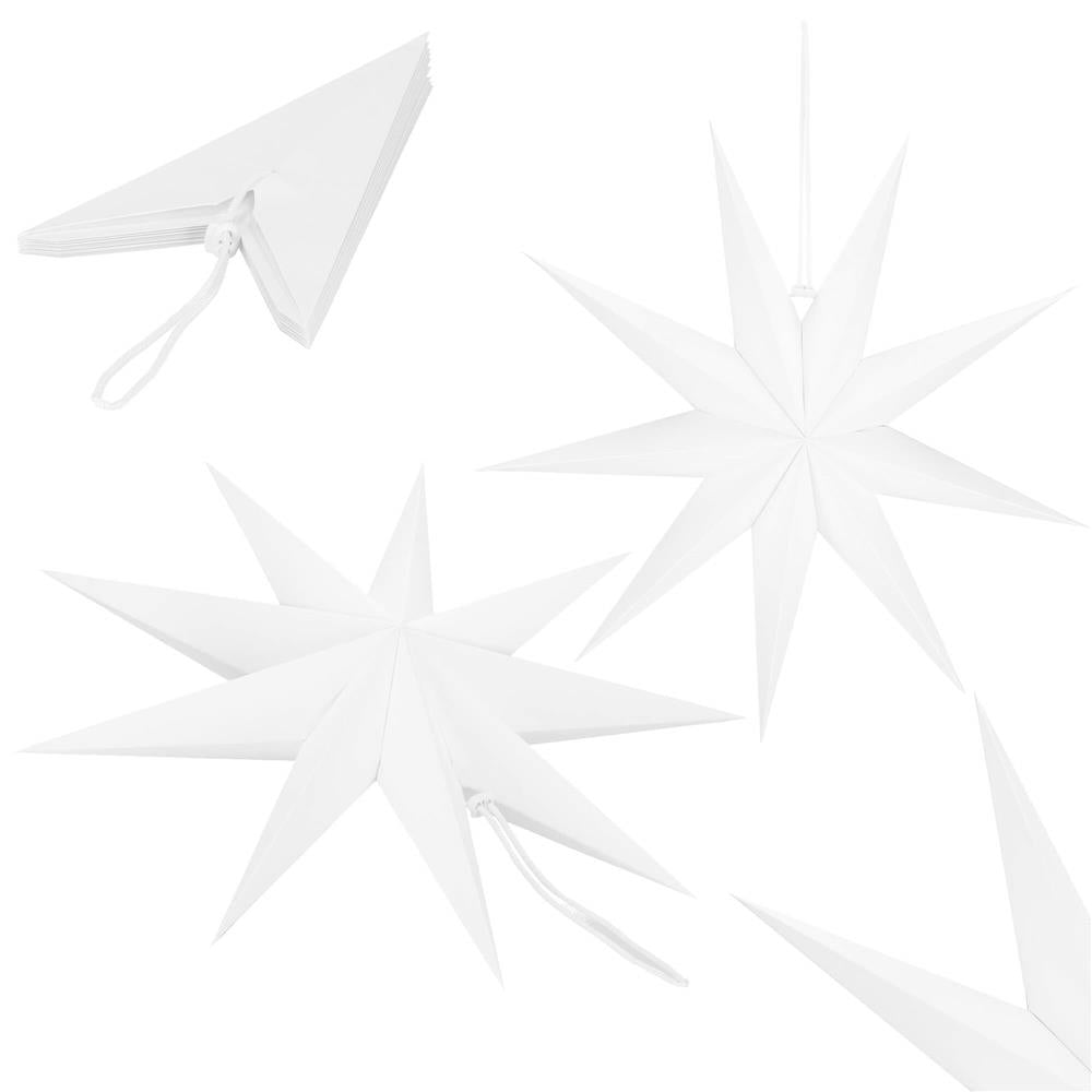 Stea decorativa 3D din hartie, cu 9 colturi, 60cm, alba