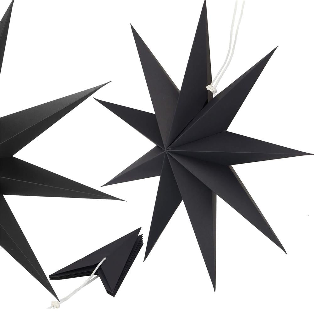 Stea decorativa 3D din hartie, cu 9 colturi, 60cm, neagra