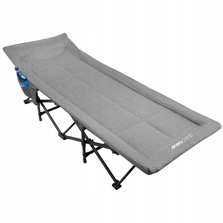 Pat pliant pentru camping, cu saltea si perna, structura metalica, 190x70x37cm, gri