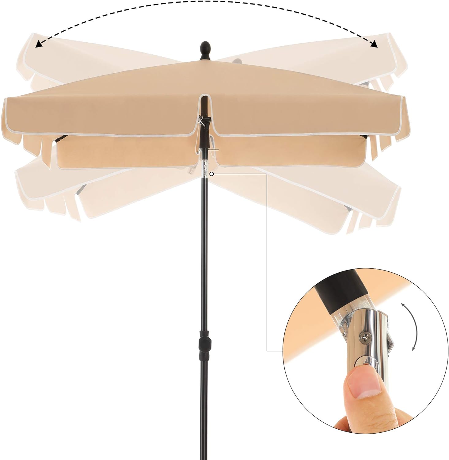 SONGMICS Umbrela terasa gradina sau plaja, cu inclinare, husa, 200x125cm, taupe - 5