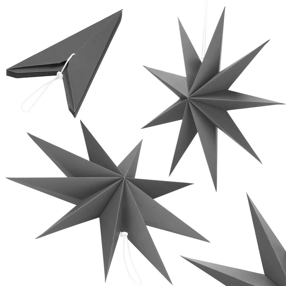 Stea decorativa 3D din hartie, cu 9 colturi, 60cm, argintie