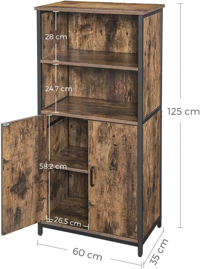 VASAGLE Comoda cu rafturi tip bufet, utilizare multifunctionala, stil industrial, 35x60x125cm, maro rustic - 5