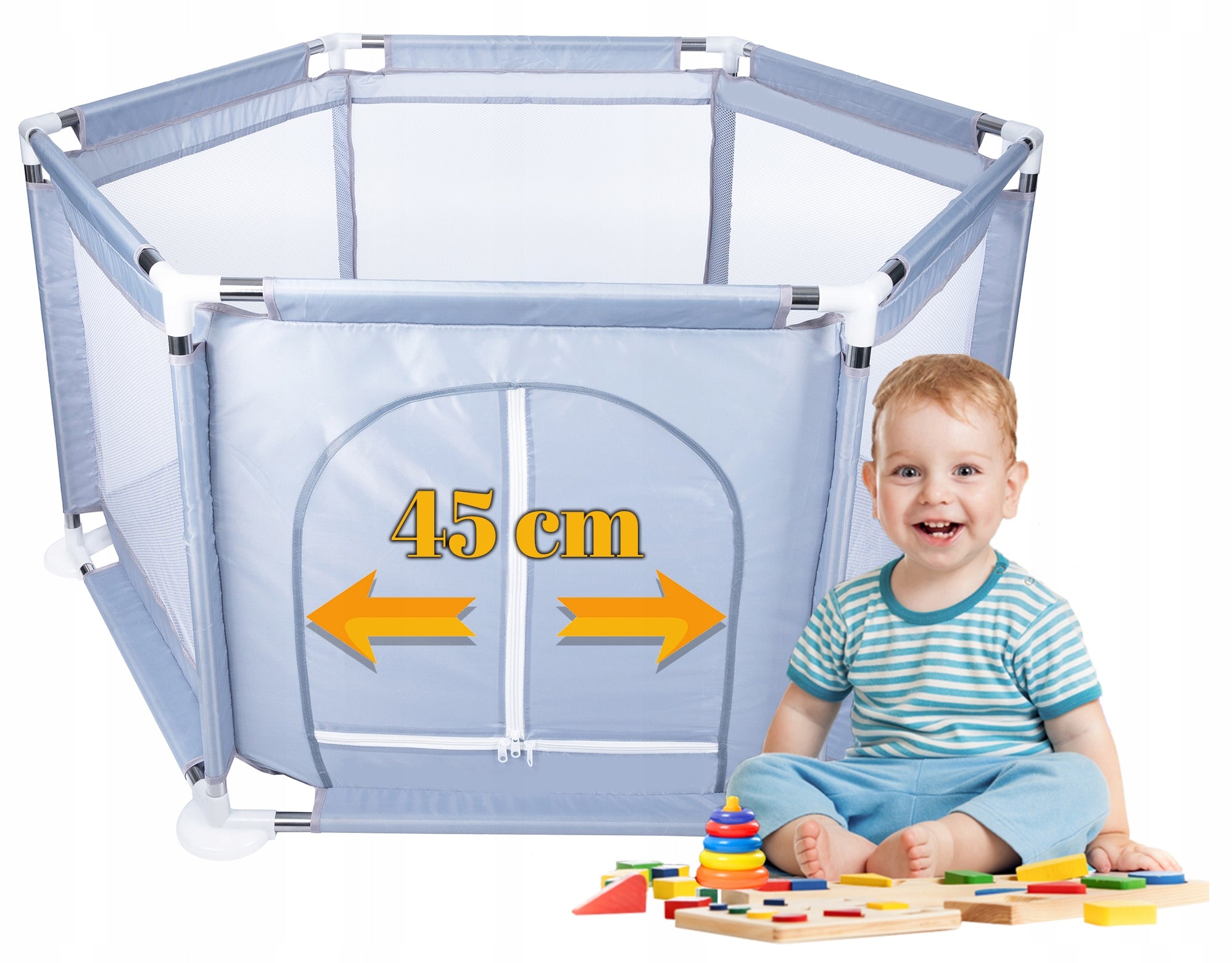 Tarc loc de joaca pentru copii sau bebe, material textil, gri, 130x60cm