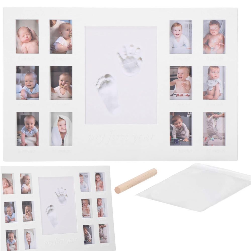 Kit amprenta mulaj manuta sau piciorus bebe si rama foto, 24x37cm, alb