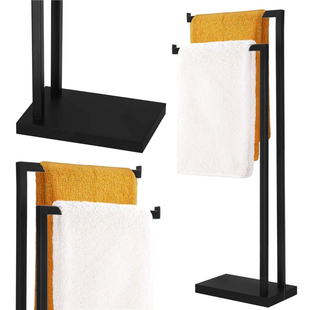 Suport metalic de baie pentru prosoape, cu 2 brate, 80 cm, negru mat