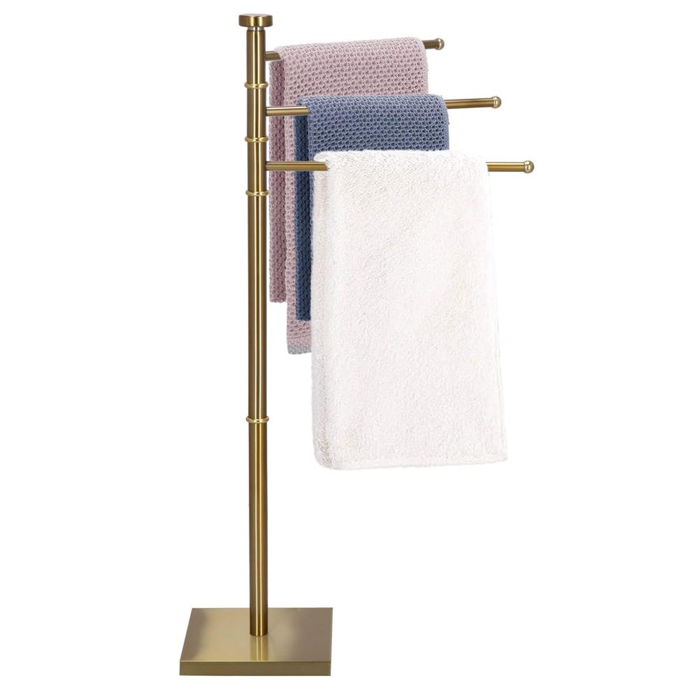 Suport cuier pentru prosoape cu 3 brate, inaltime 86cm, auriu lucios