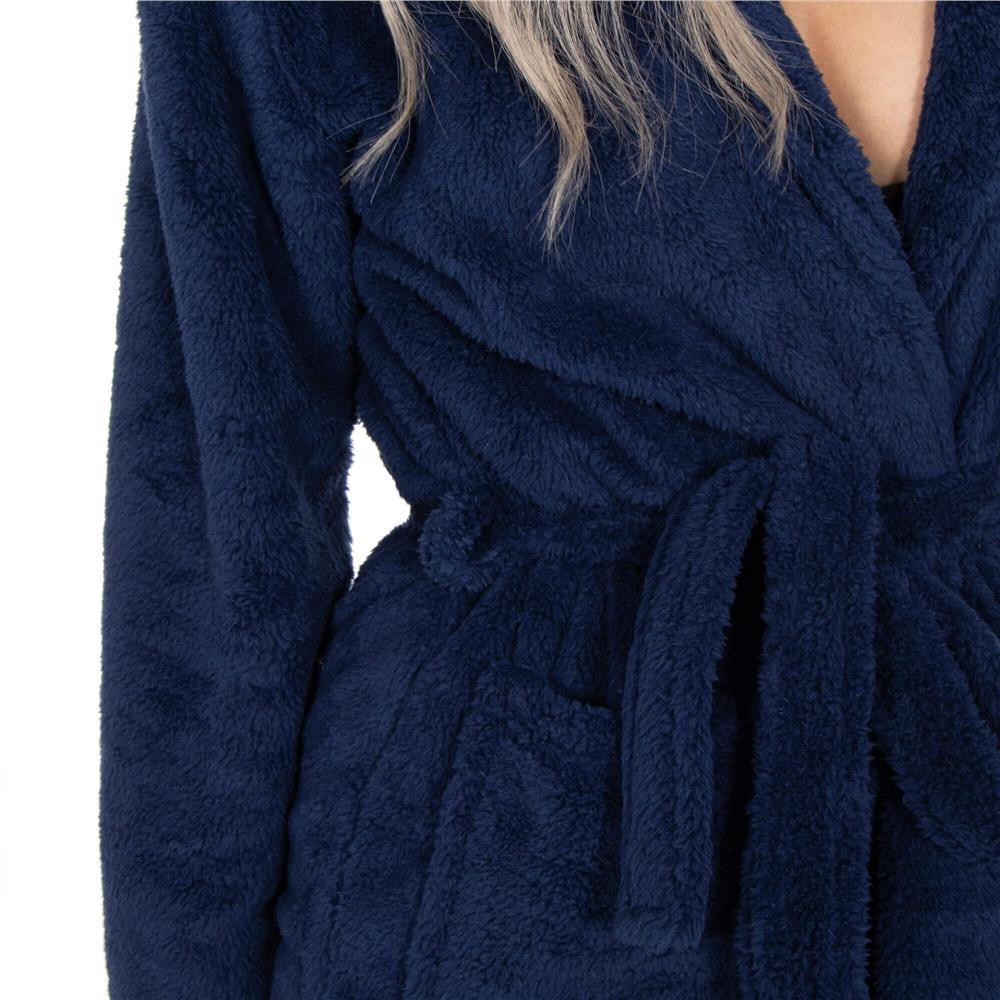 Halat de baie pentru femei pana la genunchi, cu gluga, marimea L/XL, albastru marin