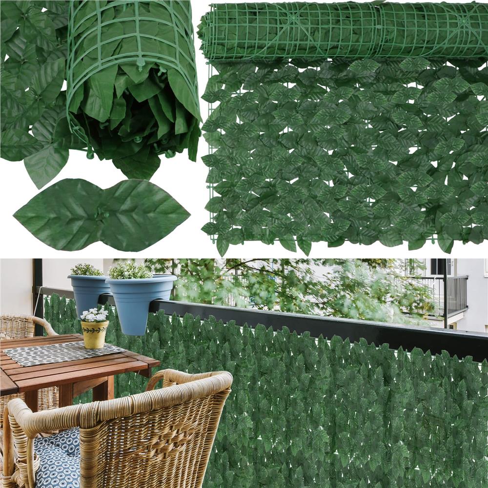 Panou paravan cu frunze artificiale pentru gard sau balcon, 100x300cm, verde inchis