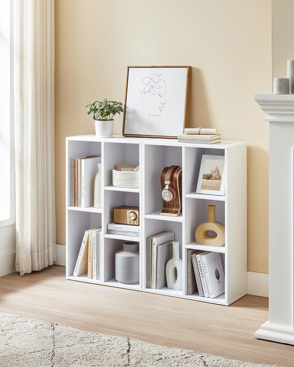 VASAGLE Biblioteca, raft cu 5 unitati de depozitare, pentru living, din lemn, 50x24x80cm, alb