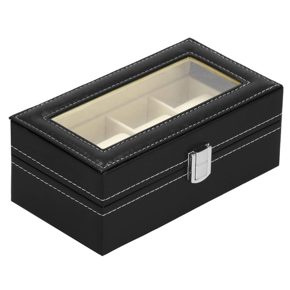 Cutie depozitare si organizare ceasuri, MDF, piele ecologica, 20,5x11x8cm, negru