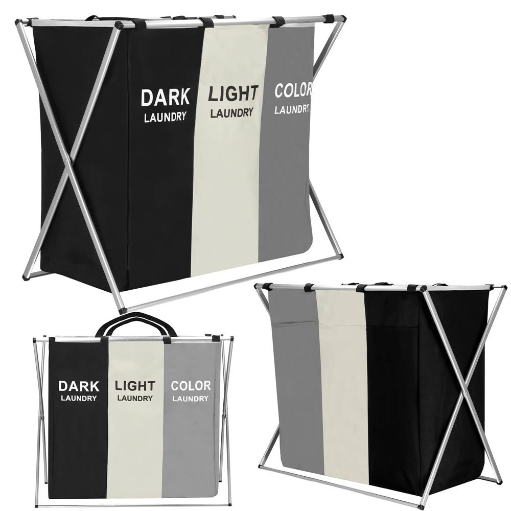 Cos de rufe cu 3 compartimente, cadru aluminiu, 68x40x60cm, 146 litri