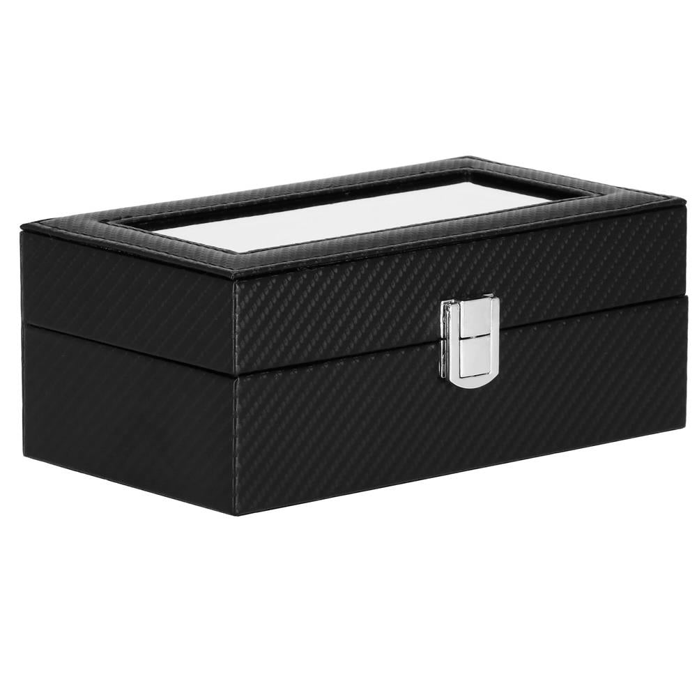 Cutie depozitare si organizare ceasuri, MDF, piele ecologica, 20,5x11x8cm, negru sarpe