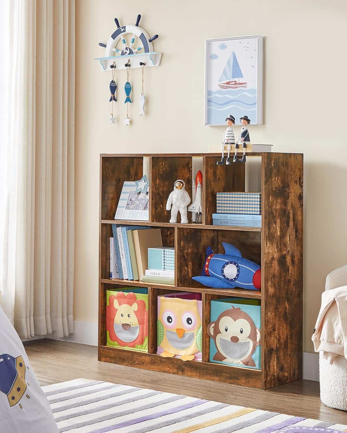 VASAGLE Biblioteca, raft cu 8 unitati de depozitare, pentru living, din lemn, 97x30x100cm, maro rustic