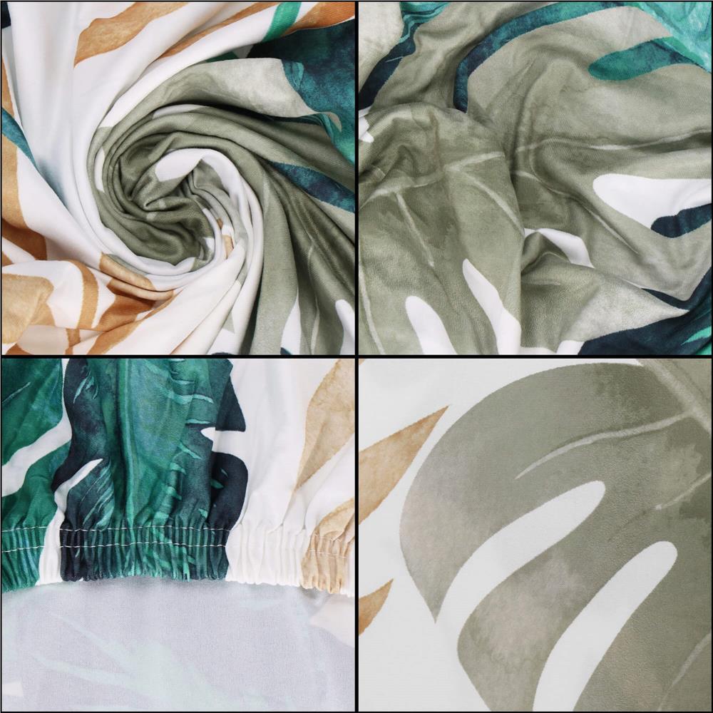 Set 4 huse pentru scaun, marime universala, poliester si spandex, 38x70cm, verde cu model floral