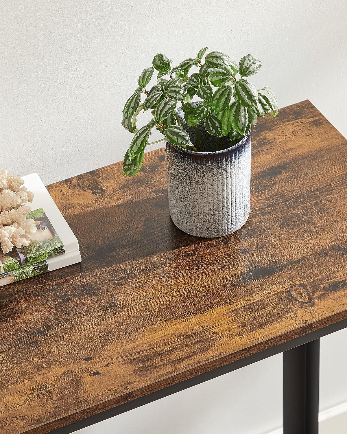 VASAGLE Masa de intrare, cadru metalic cu blat din lemn, industrial, 102x35x80cm, maro rustic si negru