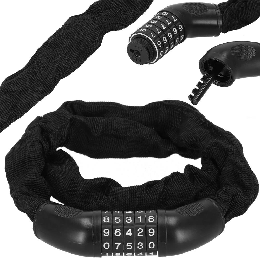 Lant antifurt bicicleta si trotineta, inchidere cifru, lungime 98 cm, Otel, Negru